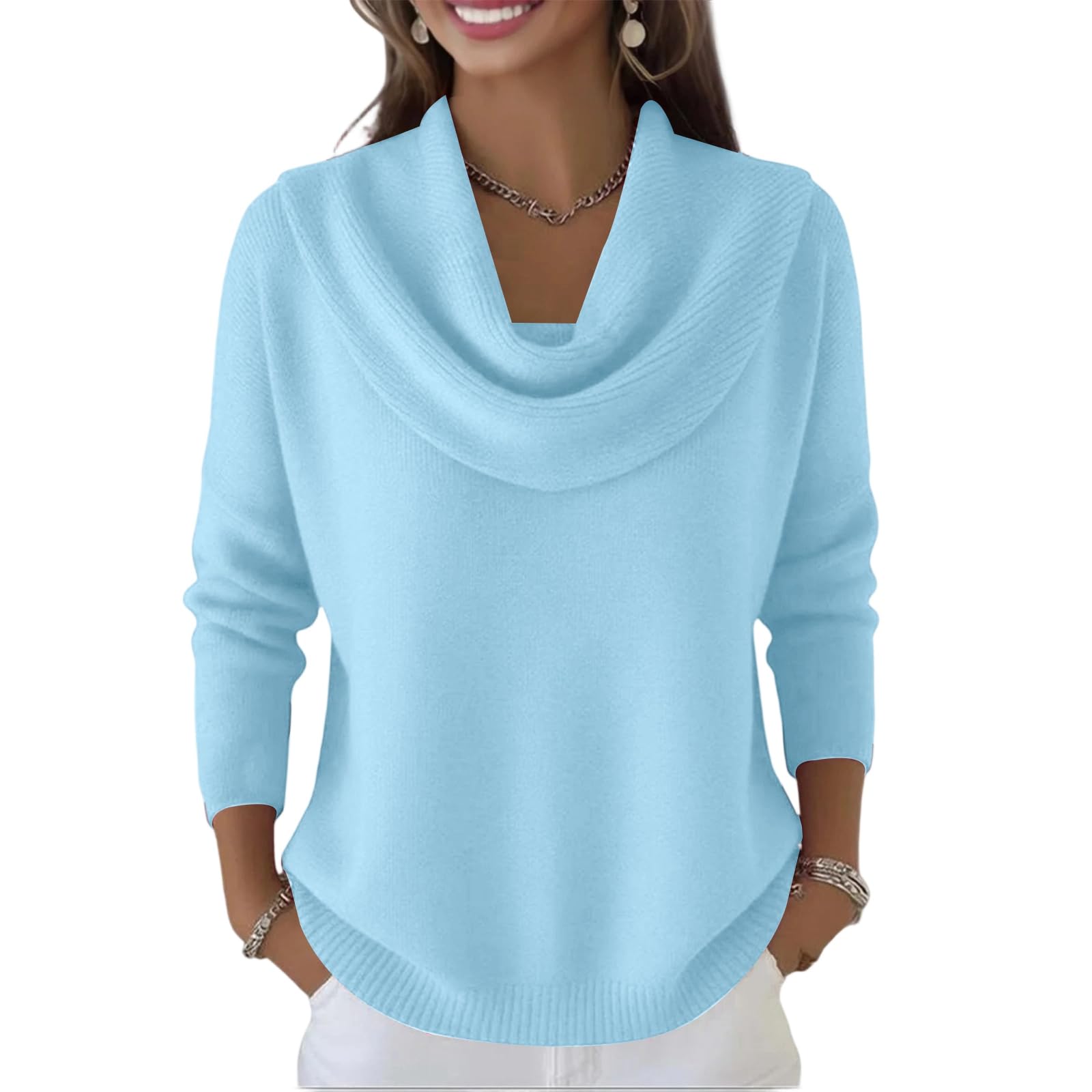 Cowl Neck Sweater for Women Elegant Long Sleeve Cozy Pullover Sweaters Dressy Casual Loose Chunky Knit Sweater Tops