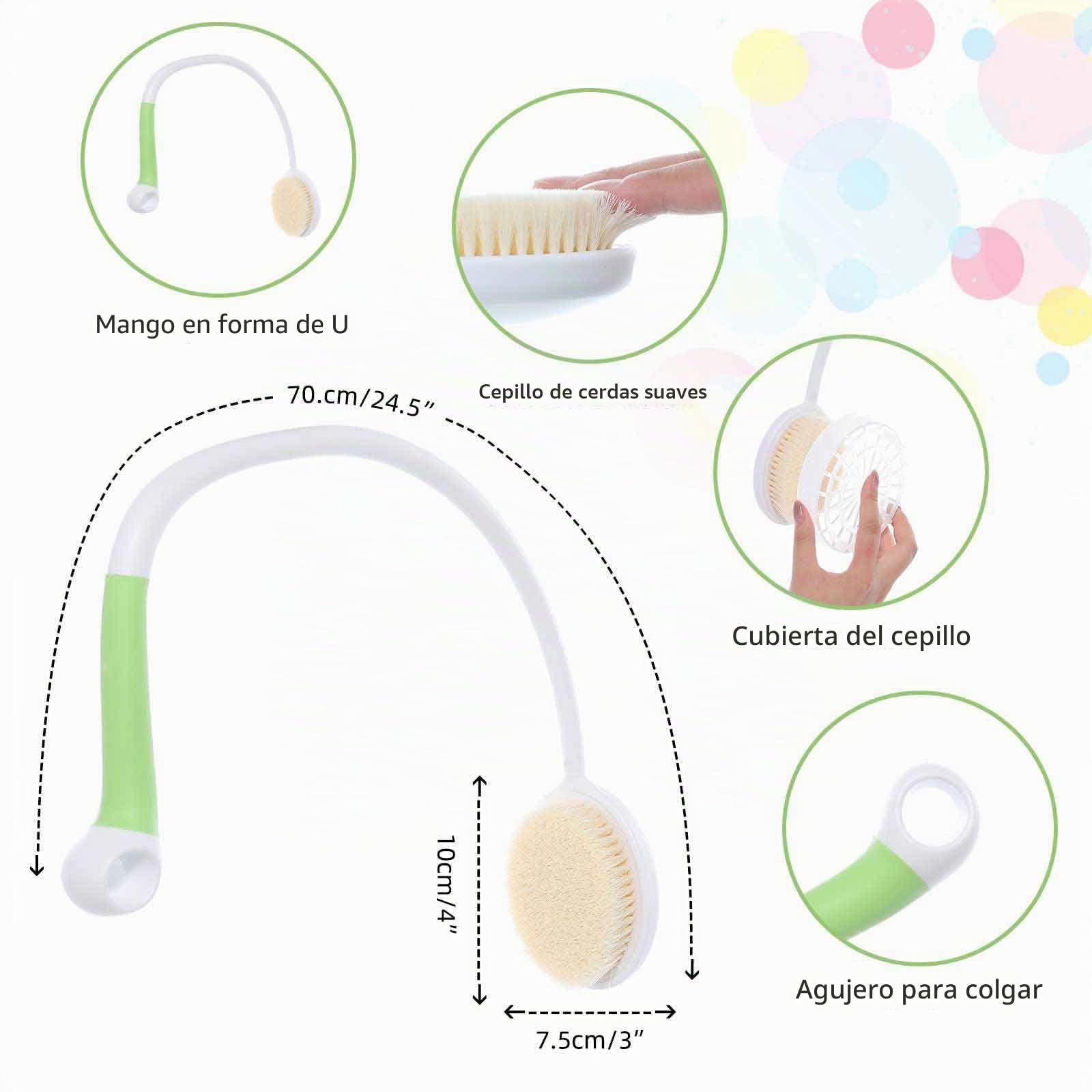 Cepillo de espalda de mango largo ergonómico con cerdas suaves para todas las partes del cuerpo, para todo tipo de piel, exfoliación suave, mejora la salud de la piel