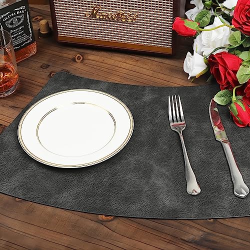 fanquare PU Round Placemats 48x30 cm Cowhide Grain place mats for Dinning Table Washable Grey Wedge Shaped Table Mats Pack of 4 - Image 3
