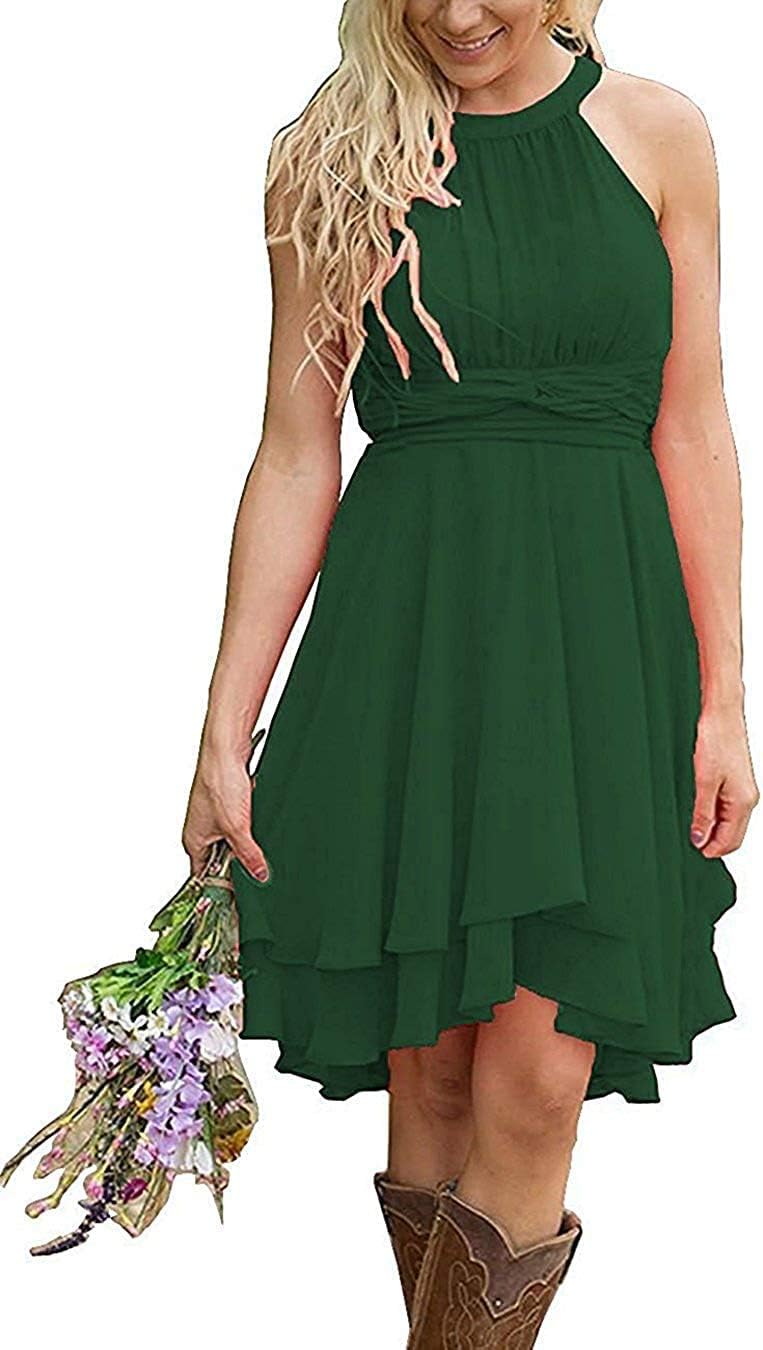 Halter Short Bridesmaid Dresses 2025 Western Wedding Guest Dress A Line Ruffle Pleated Summer Formal Party Gowns