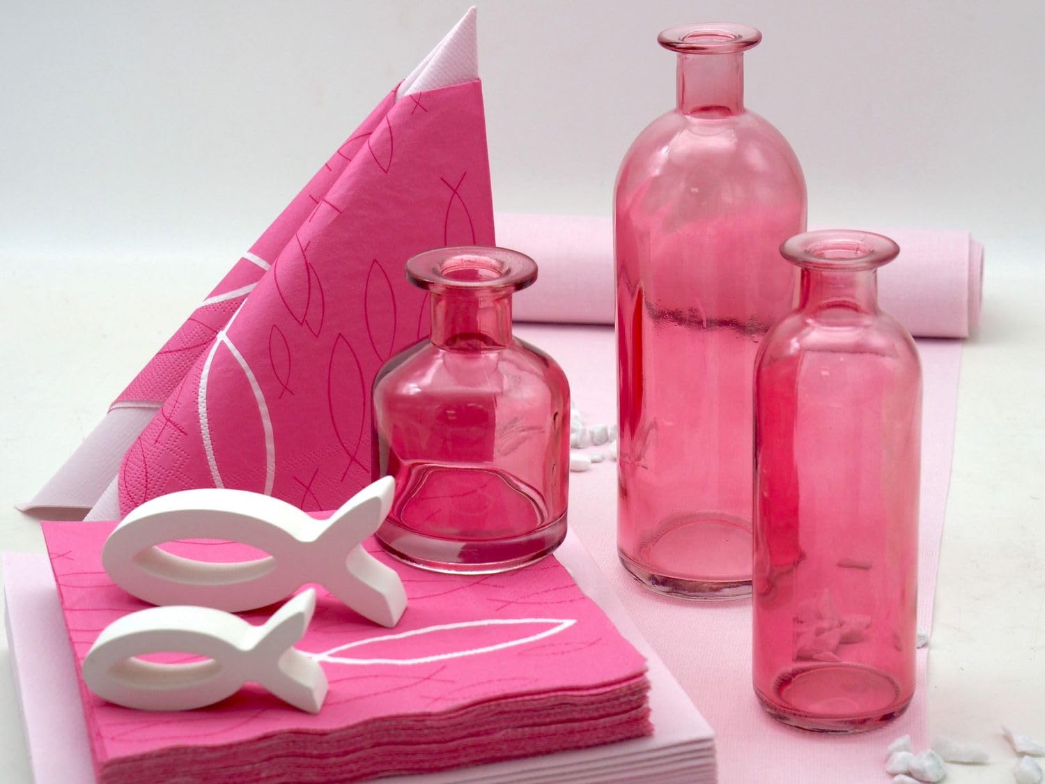 ZauberDeko Tischdeko Kommunion Konfirmation Pink Rosa Weiß Fisch Deko Set 20 Personen