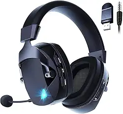 Headset Gamer, Fone Gamer GIZNIC BL100PRO, Fone de Ouvido Sem Fio Para Jogos, Conexão Sem Fio 2.4G, Bluetooth e Com Fio, Microfone Destacável, Design Leve e Confortável (Preto)