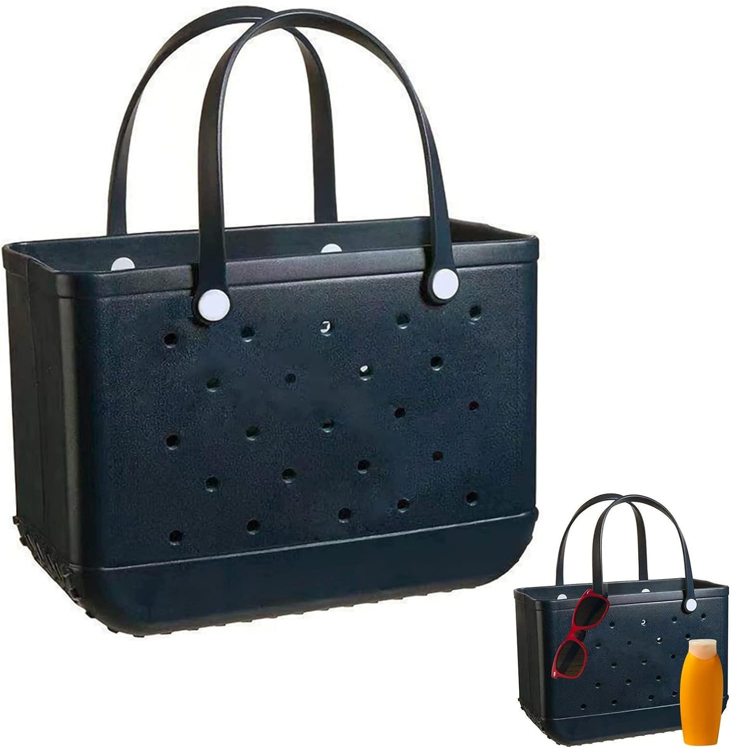 Borsa da Spiaggia EVA/Grande Borsa Estiva Impermeabile e Lavabile/Borsa da Spiaggia in Gomma con Fori/per Spiaggia, Piscina, Sport, Mercato (Nero)