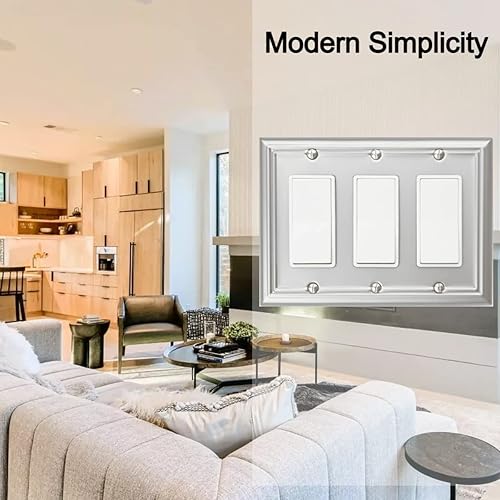 Vista 81 de Adler - Cubierta cuádruple para interruptor de luz decorativa Adler, placa de pared de metal, paquete de 2 unidades, níquel cepillado de 4