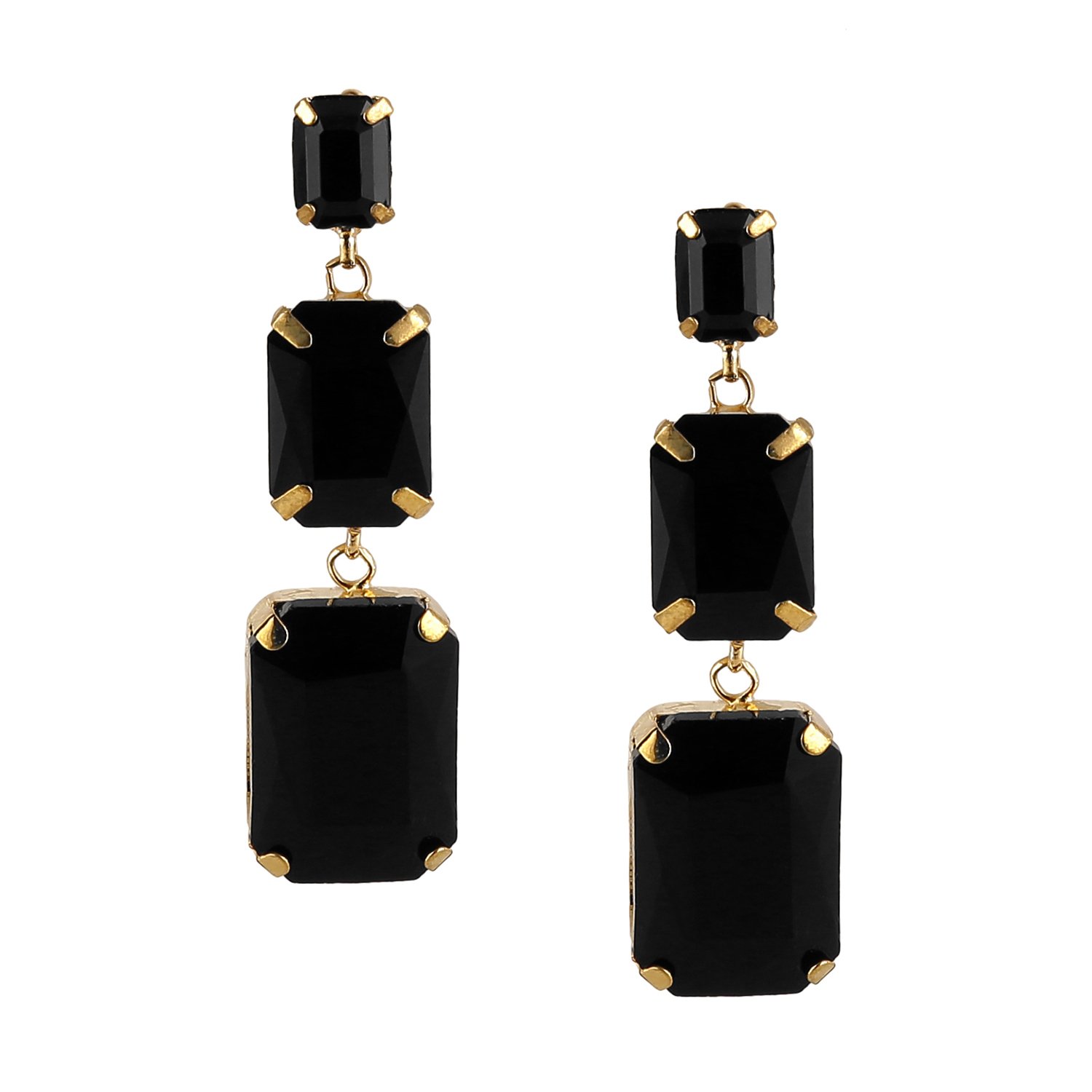 Accessher Gold Pated Contemporary Style Inspired Handcrafted Mid Black Stones Embedded Dangle Drop Earrings with Push Back Closure for Women and Girls (B07C3SDJ94) Amazon Price History, Amazon Price Tracker