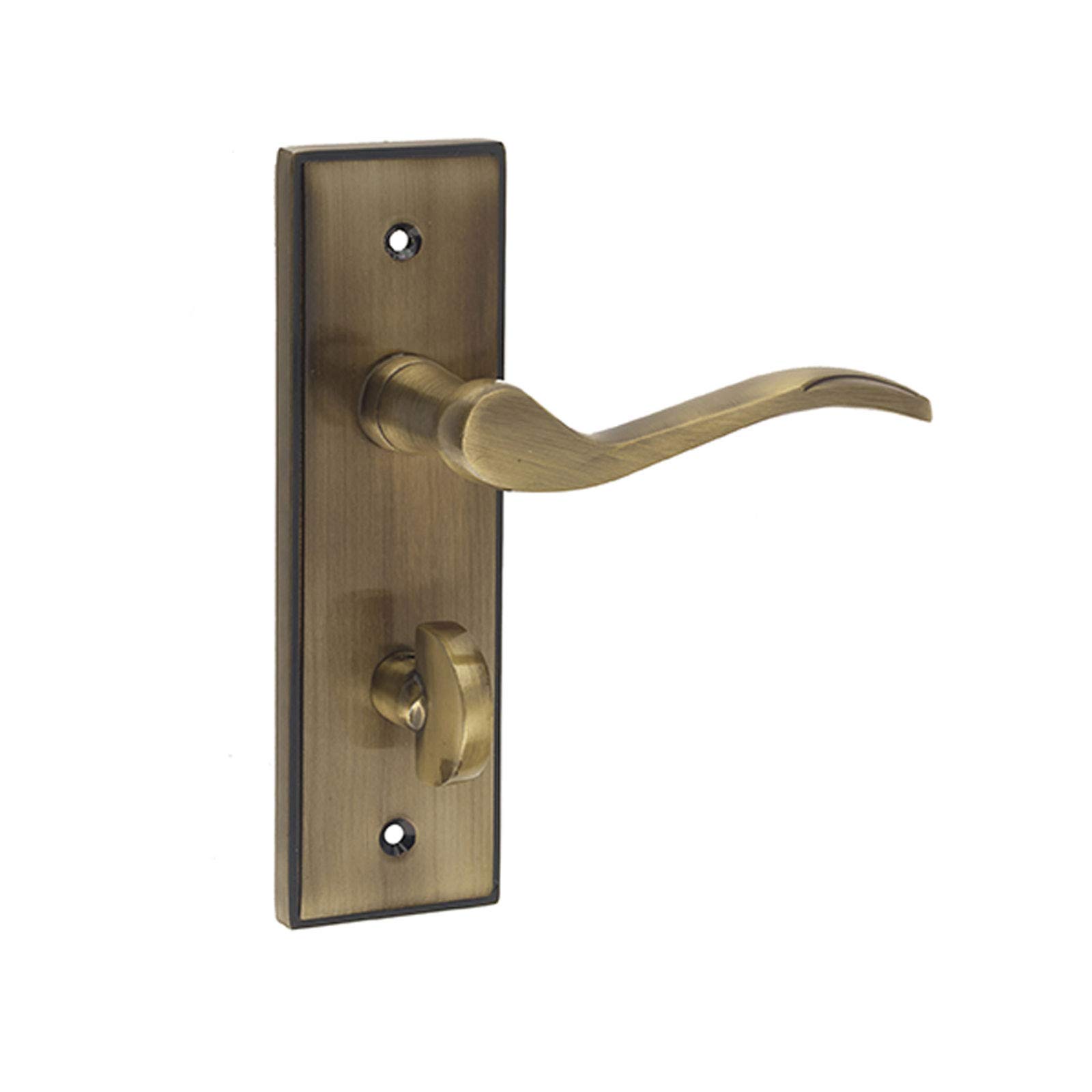 Jedo White Ronda Suite Door Handle On Bathroom Backplate - Antique Brass