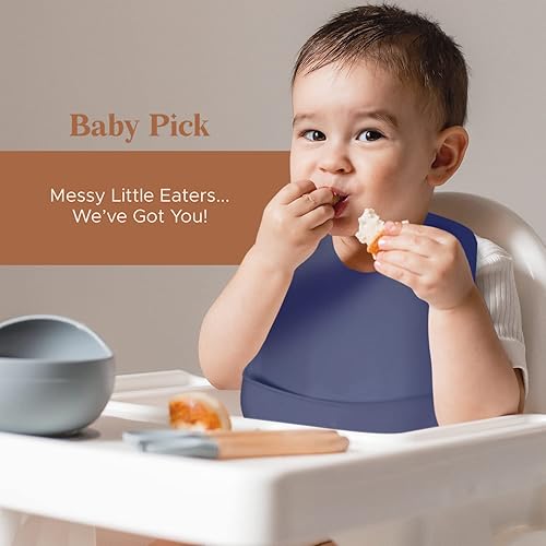 Miniatura 7 de Baberos de silicona para bebés, babero impermeable sin BPA con bolsillo, apto para lavavajillas con recogedor de alimentos