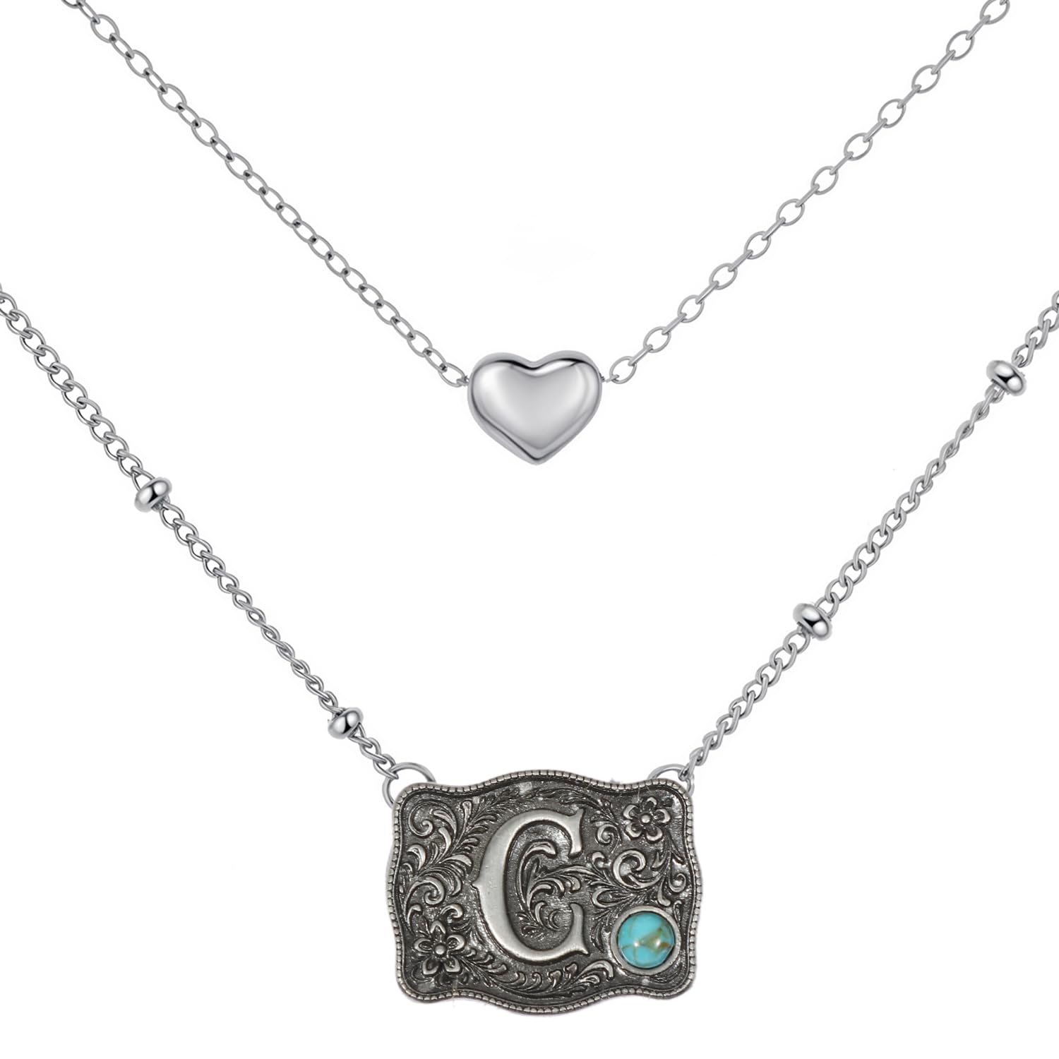 Belt Buckle Bracelet Initial Letter A-Z Bracelets Western Cow Tag Bracelet Belt Buckle Necklace Western Style Initial Letter Pendant Necklace