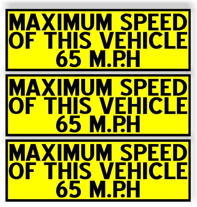 SET of 3 Maximum Speed of this Vehicle 65 M.P.H car MAGNET Bumper Sticker bright yellow