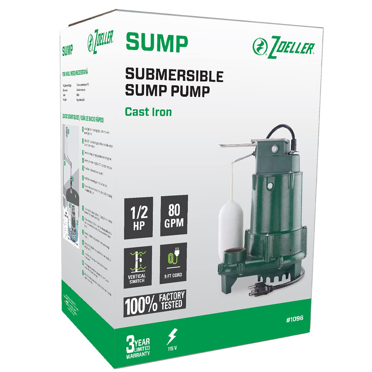 1/2HP Cast Iron Submersible Sump Pump