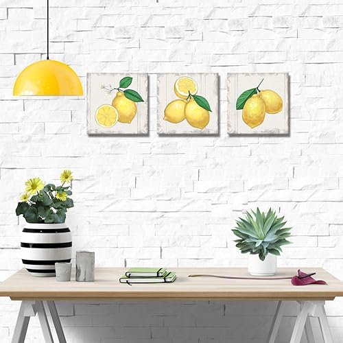 Miniatura 3 de sechars 3 piezas de arte de pared de cocina vintage de limón, impresiones artísticas de naturaleza muerta, pintura de frutas, obras de arte para
