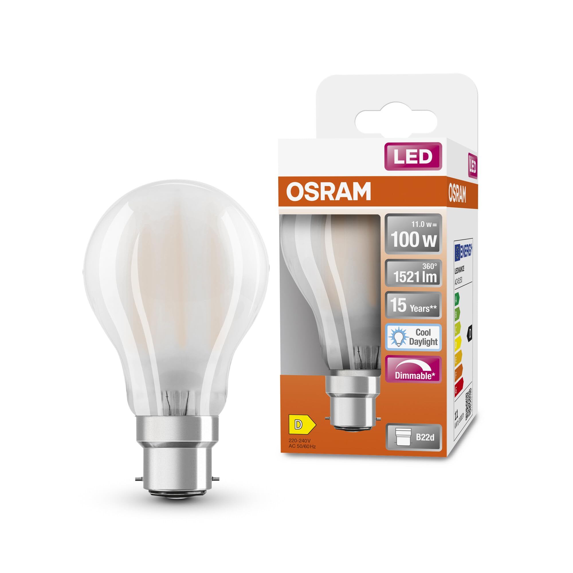 OSRAM Led Superstar Classic A100 Dimmable Led Lamp for B22D Base, Pear Shape, Gl Fr, 1521 Lumen, Daylight White (6500K), Replacement for Conventional 100W Light Bulbs, 6-Pack