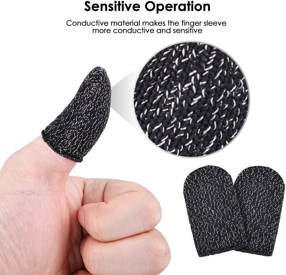 Qoosea Mobile Game Controller Finger Sleeve Sets [6 Pack] Breathable Anti-Sweat Full Touch Screen Sensitive Shoot Aim Joysticks Finger Set for PUBG/Knives Out/Rules of Survival for Android iOS