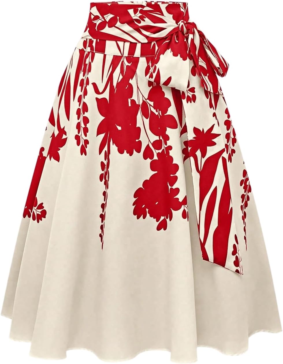 Floerns Women's Elegant Floral High Waisted Skirts Ruffle Belt Vacation Summer Midi Skirt