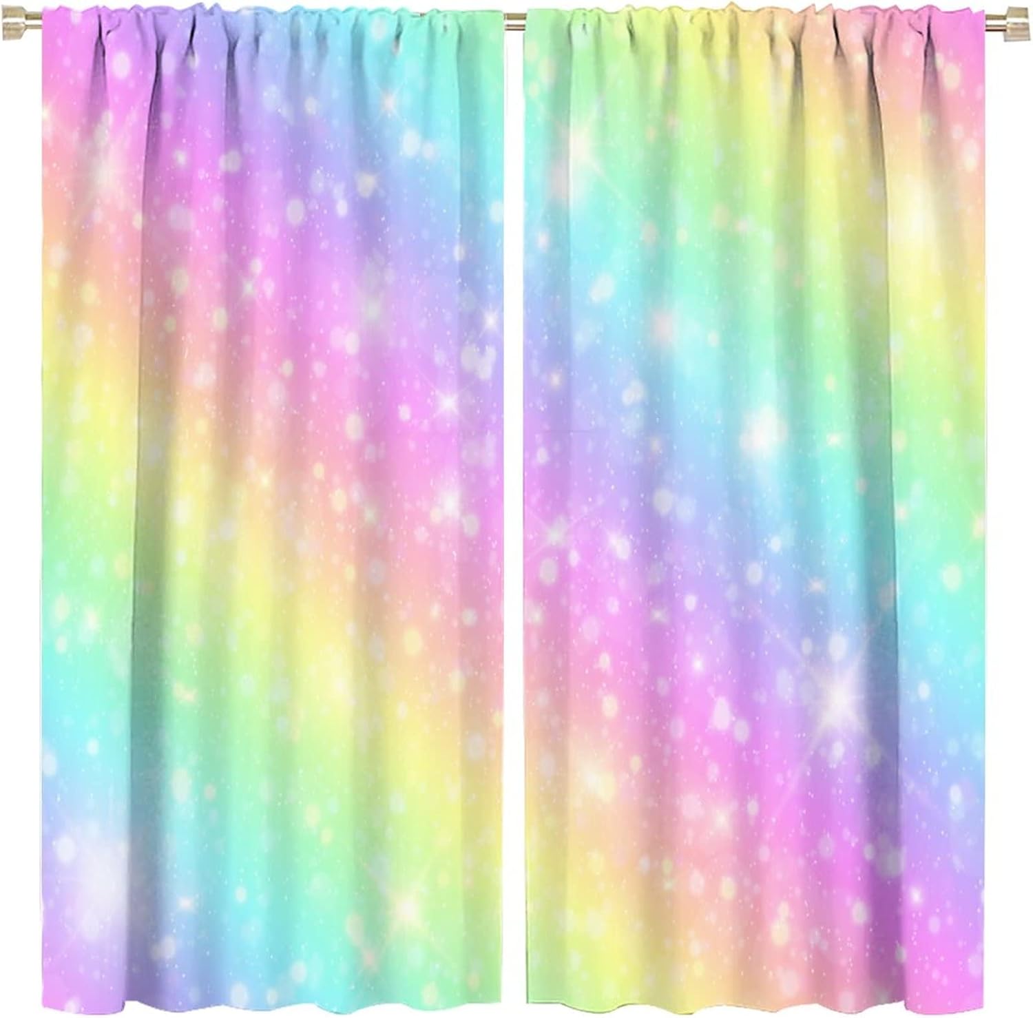 Rainbow Window Curtains,Colorful Fantasy Rainbow Stars Print Curtains,Dream Theme Rod Pocket Window Drapes for Nursery Kids Girls Bedroom Decor,2 Panel Set W63xL63in