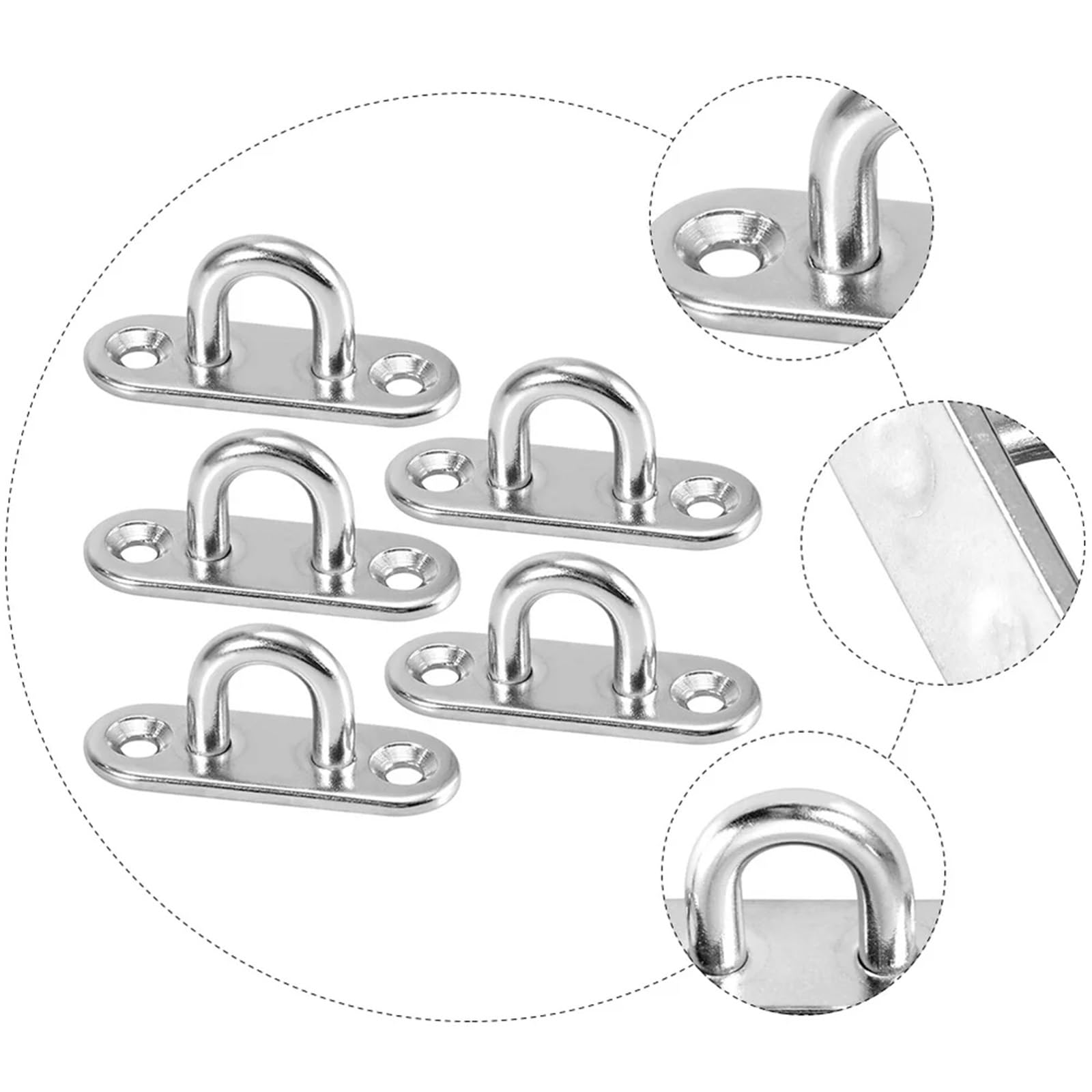 Platine Oeil Inox 1/3/5 pièces Crochet Oeil Plaque Oblong Robuste En Acier Inoxydable Support Mural U Bateau Plafond Cintre Anneau Garage Hamac Pontet Inox(3pcs 304-M8)
