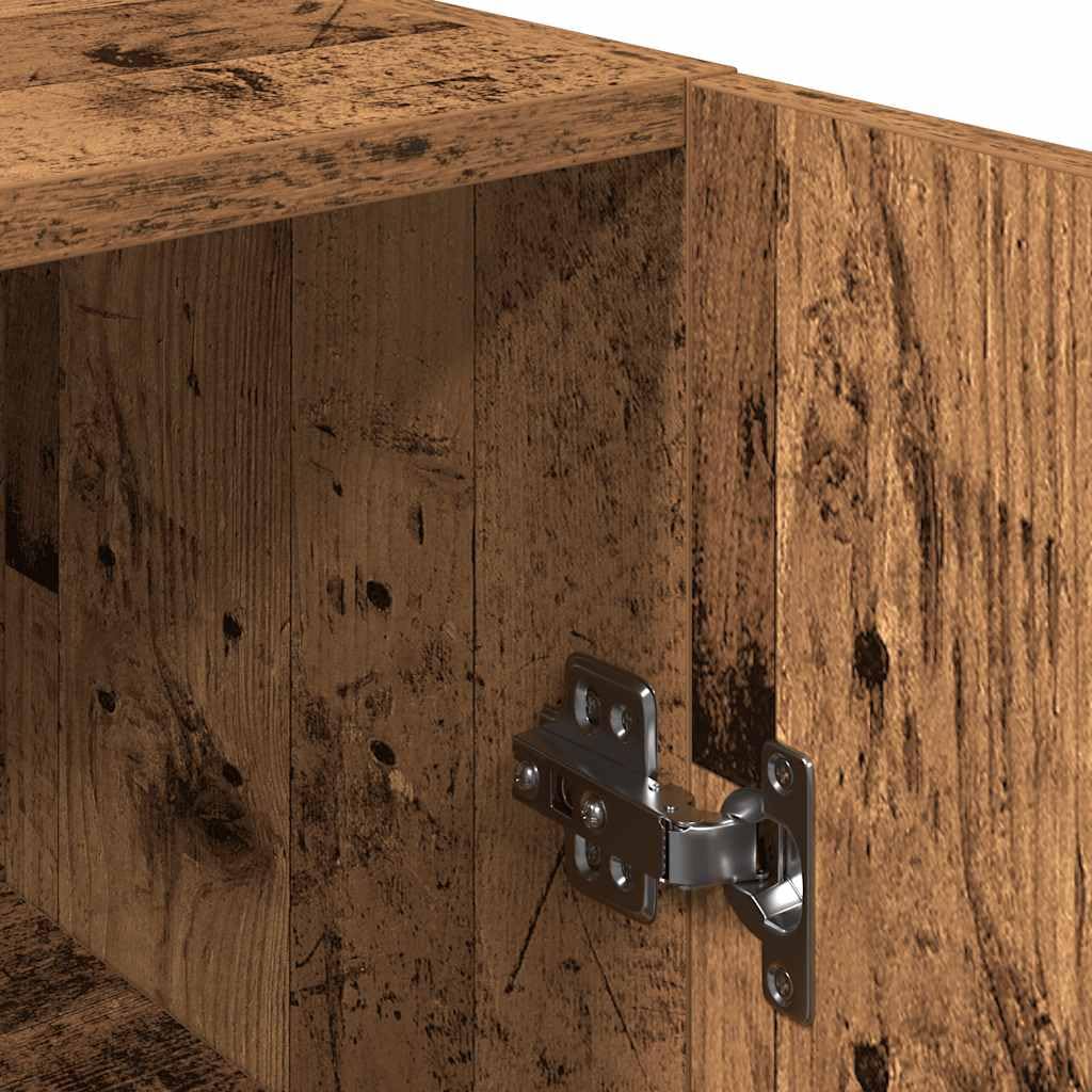 Set of 2 Floating TV Cabinets Reclaimed Wood Look | Engineered wood units measuring 12 x 11.8 x 35.4 inches offer space-saving wall storage for living room media centers.