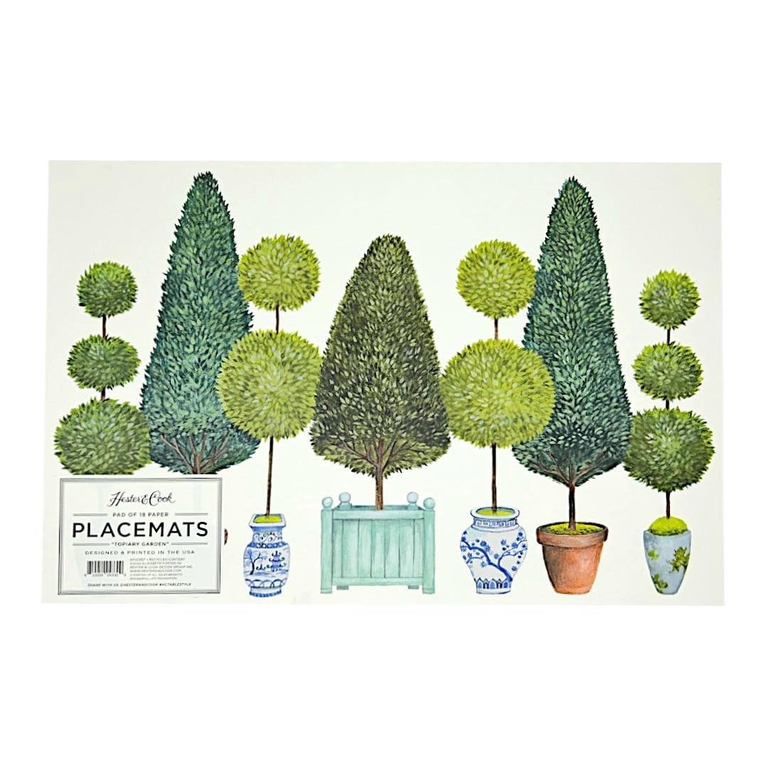 Topiary - Manteles individuales de papel para mesa de comedor, manteles individuales cuadrados florales desechables para temporada de primavera y verano, 24 hojas por bloc, hechos en Estados Unidos