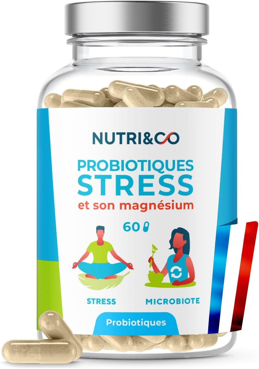 NUTRI & CO Anti-Stress Probiotic – Lactobacillus Reuteri Patented SynbAEctive® KeepCalm + Magnesium Bisglycinate – Anxiety Anxiety Anxiety Balance Flora Intestinal – 60 Vegan Capsules Made in France