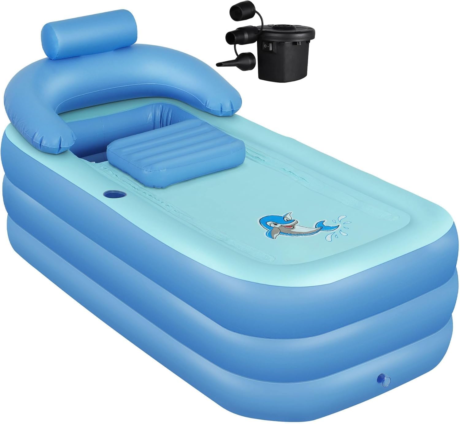 Ltq Vapor Blue Inflatable Bath Tub For Adults, Foldable Plastic Blow Up Bath For Shower, Portable Freestanding Soaking Tub With Electric Pump, Indoor Outdoor Bathtub Fast To Drain