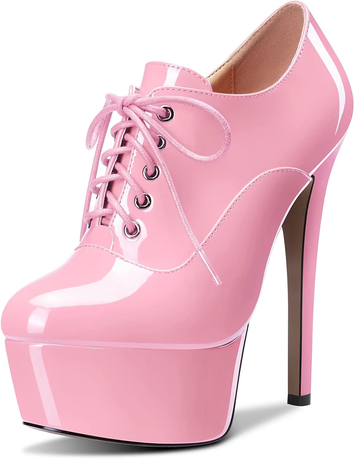 Saekcted Women Stiletto High Platform Heel Round Toe Pumps Lace-up Zipper Sexy Shoes