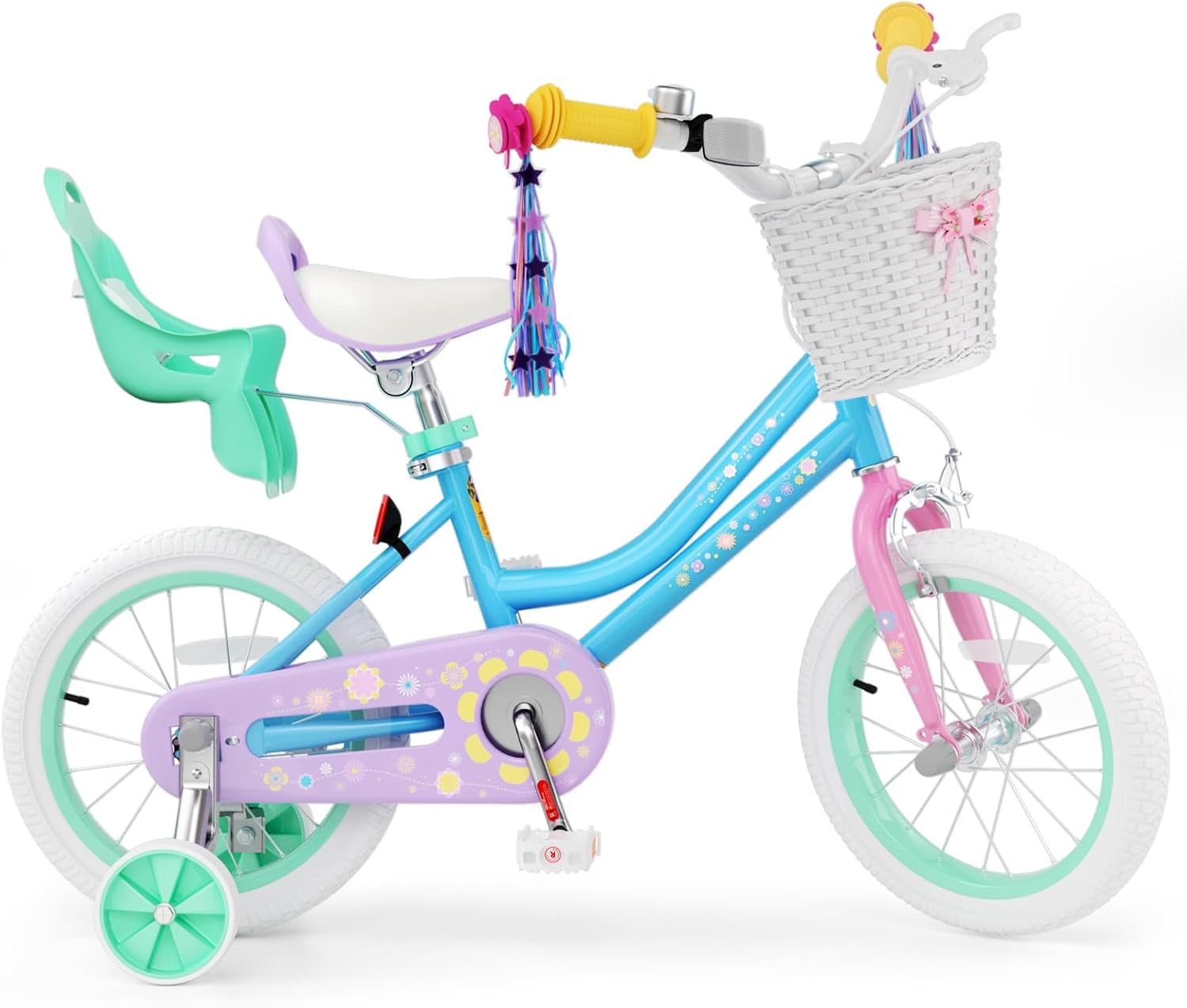 KORIMEFA Girl Bike with Training Wheel, Age 3-12 Princess, 12/14/16/20in