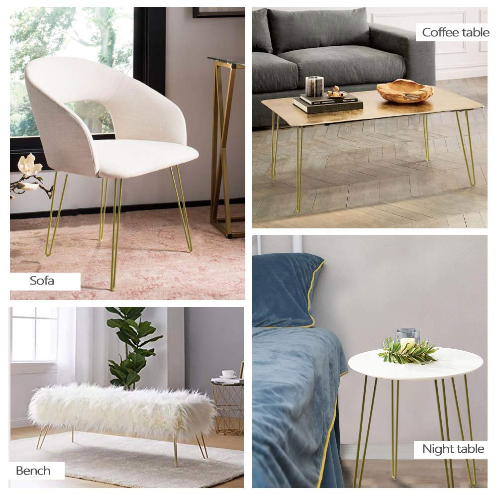 Hairpin Furniture Legs with Built-in Floor Protectors 16 Inches Gold End Table Chair Leg 4PCS DIY Projects for Home