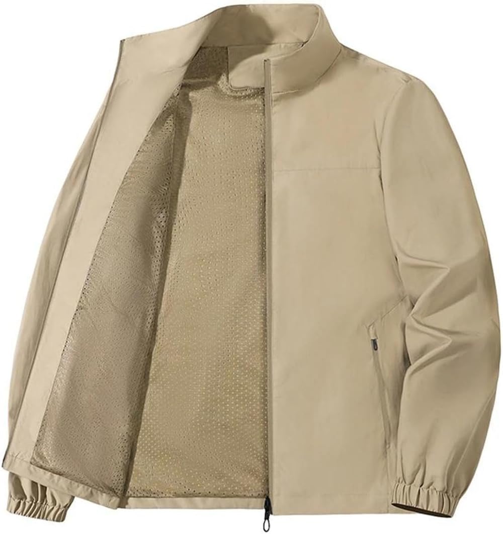 Men's Casual Autumn Jacket Solid Color Lightweight Stand Collar Business Work Coat