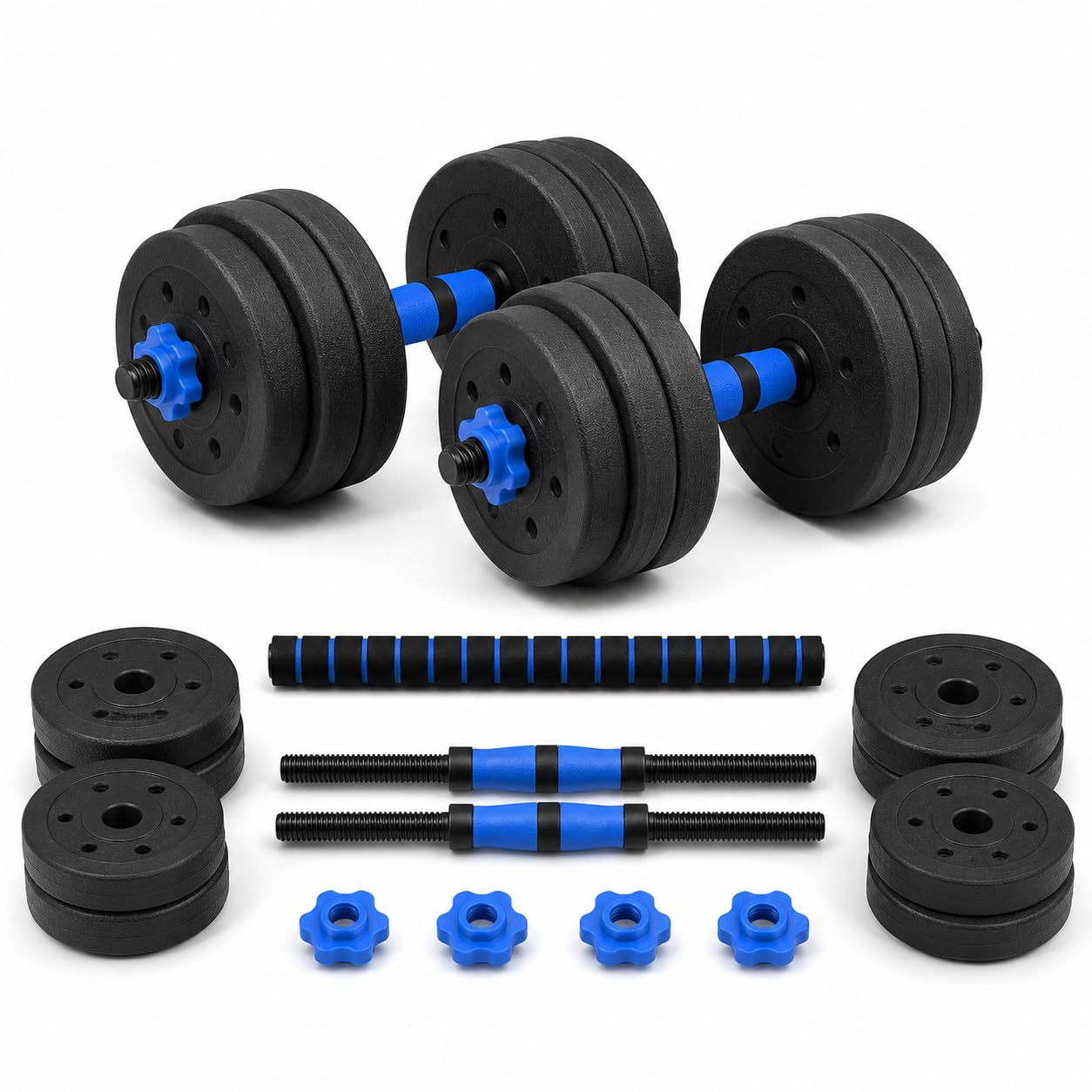 Adjustable Dumbbell Barbell Set 10-50kg, 2 in 1 Home Gym Weights Set with Connecting Rod, Push Bar, Spin Collars & Weight Plates, Black Adjustable Weight Lifting Dumbbells for Strength Training