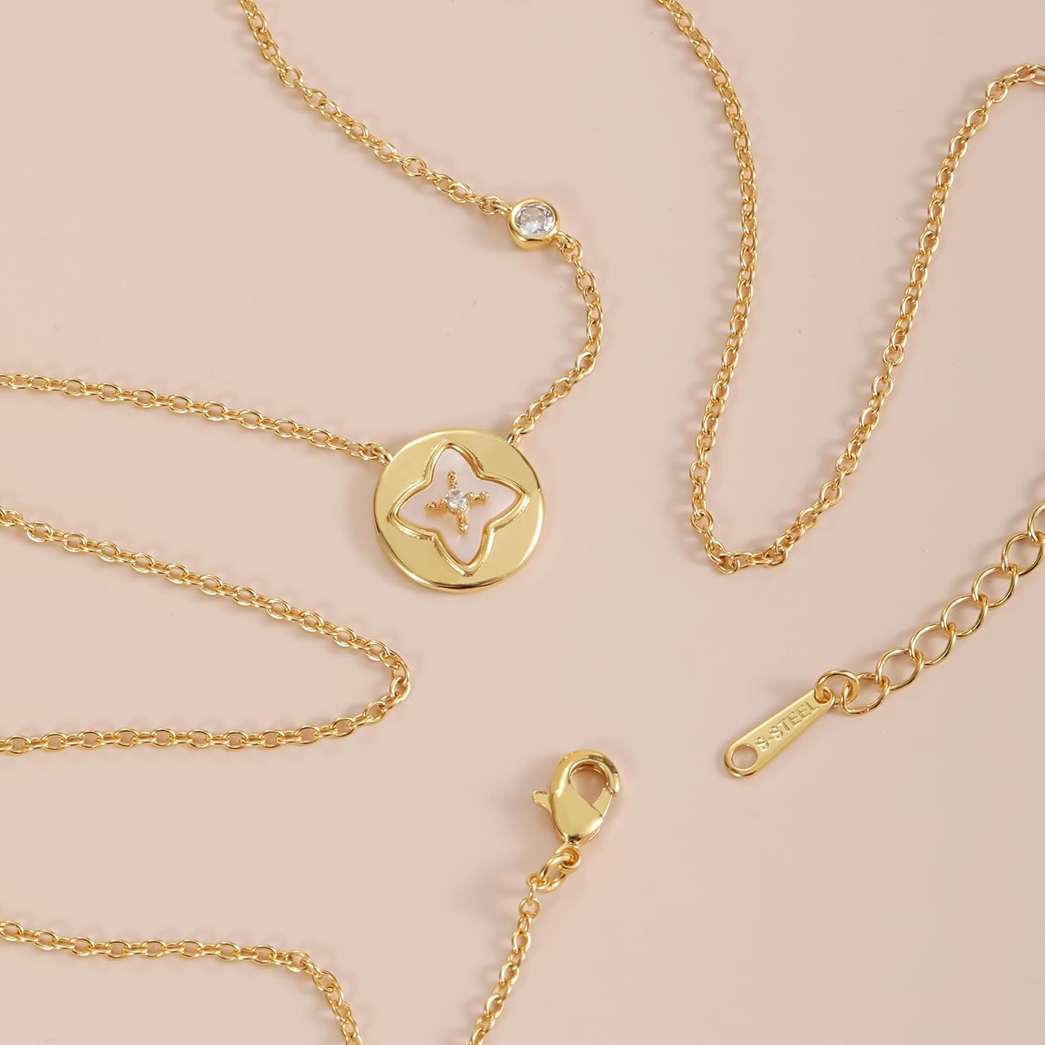 Clover Pendant Necklace for Women 18K Gold Plated Four Leaf Clover Necklace Lucky Simple Jewelry Gifts for Women | Zirconia Inlay | Mother of Pearl - Image 6