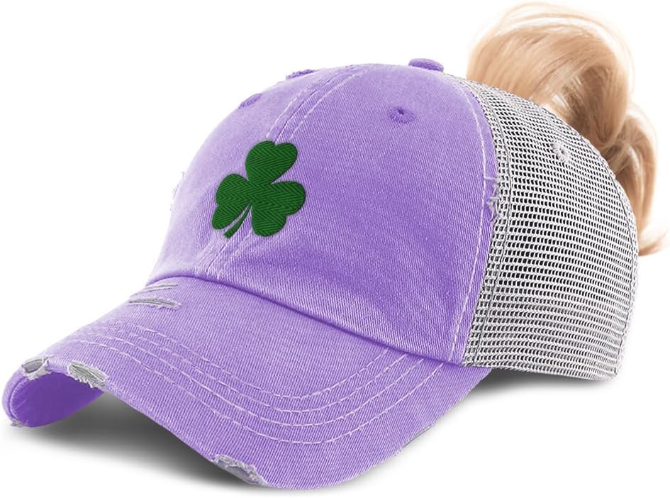 Ponytail Cap Women's Baseball Cap Embroidered Shamrock Irish Ireland St Patrick's Cotton