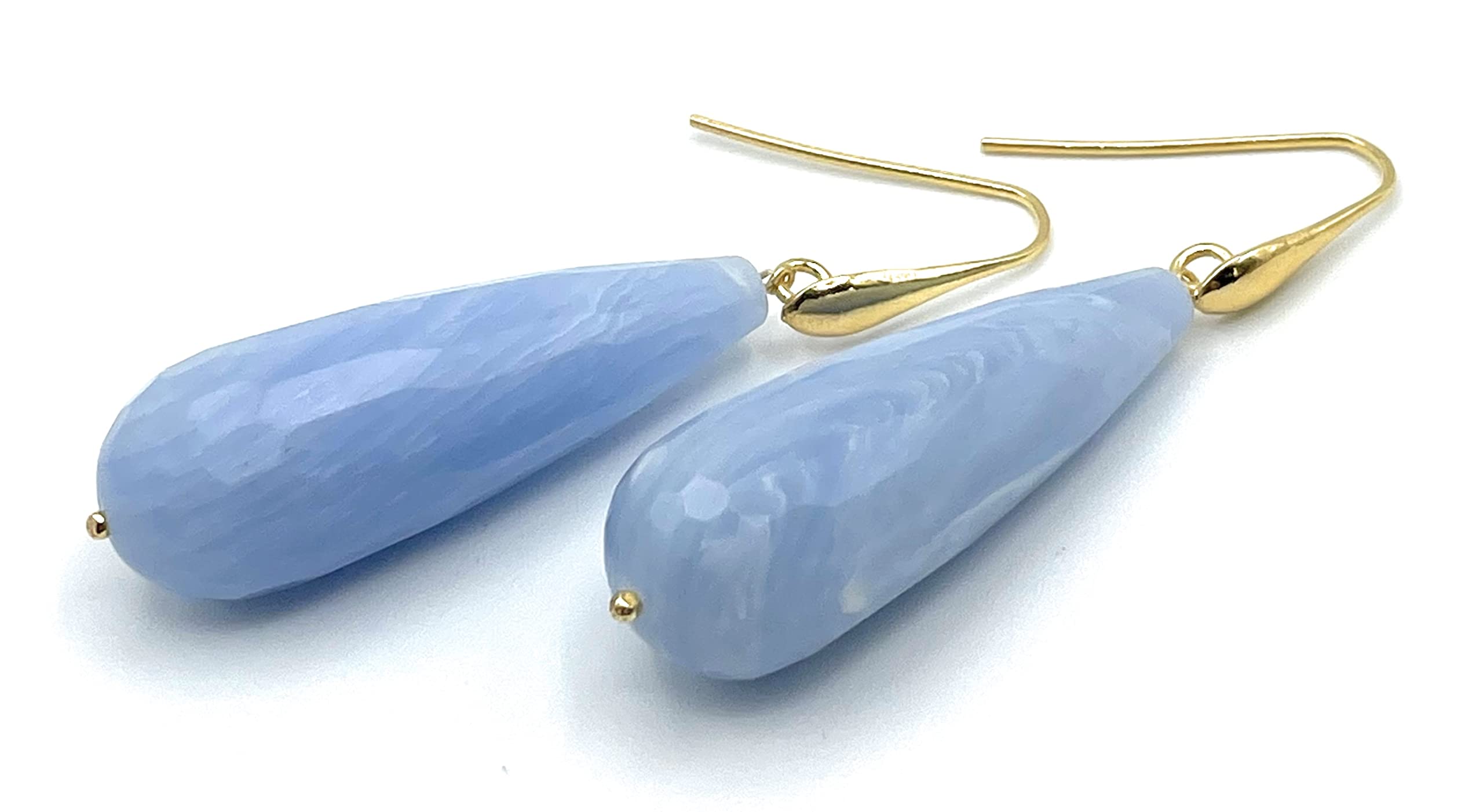 Pendientes de Plata 925 Dorada 24 K y Lagrimas Azules, Joyas Artesanales, Regalo para Mujeres