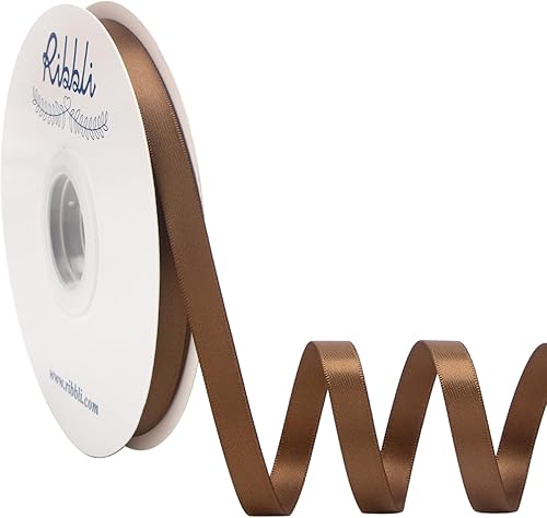 Ribbli Cinta de satén marrón Turftan de doble cara de satén de 38 pulgadas x 50 yardas, cinta marrón claro para envolver regalos, manualidades,