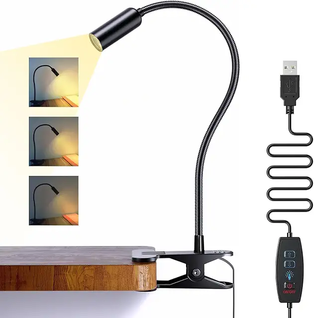 Lampe de lecture LED à pince réglable 360° avec 10 niveaux de luminosité