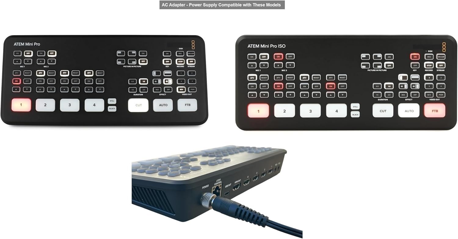 Atem mini ビデオスイッチャー ACアダプター、箱付き Amazon.com : Threaded Lock AC Adapter Compatible with Blackmagic