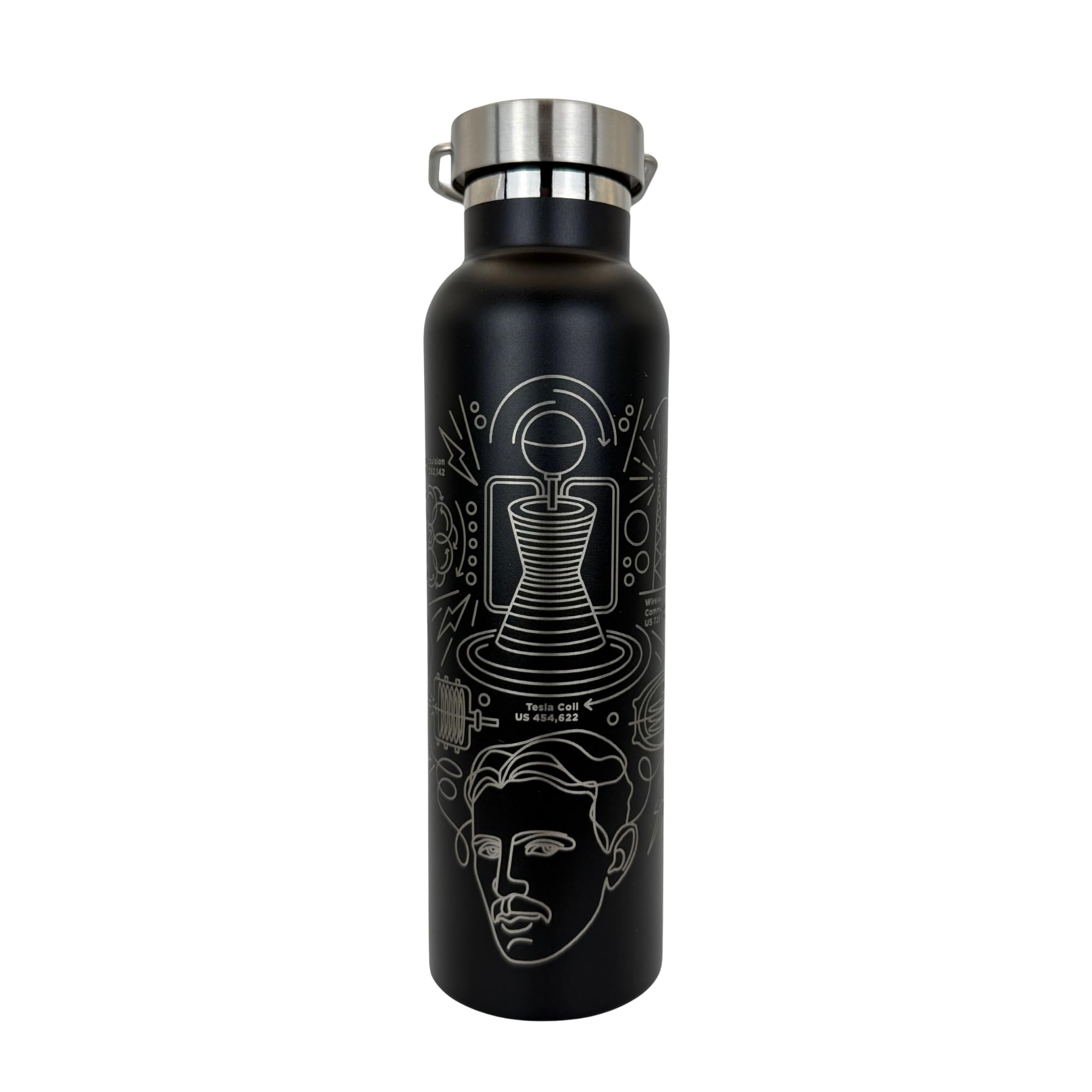 Nikola Tesla Theme Insulated Water Bottle - 20oz Stainless Steel Double-walled Insulation Leak-proof Science Gift Engineer Gift STEM