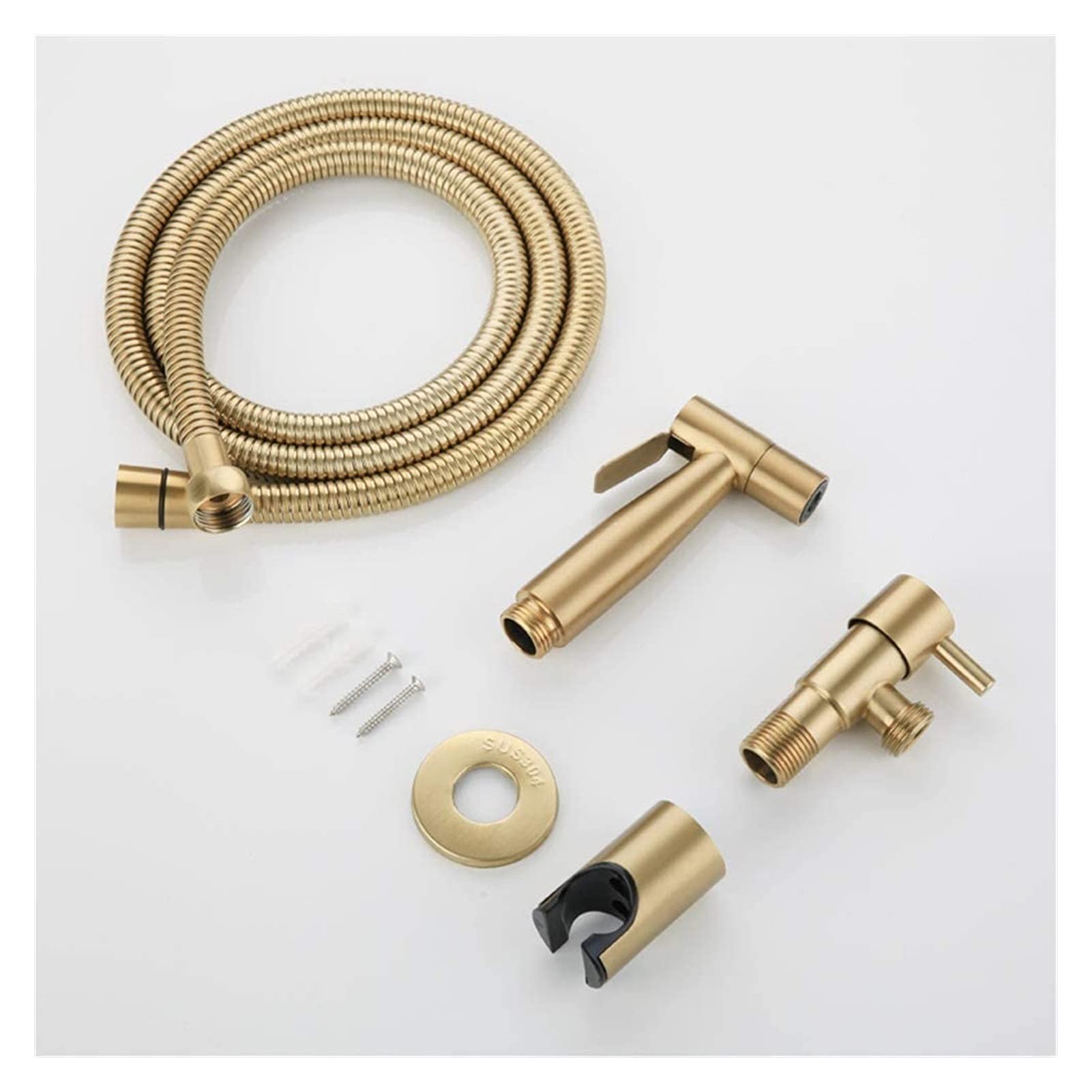 Sistemi di doccetta per WC, Rubinetto per Vasca, doccetta Portatile, Kit per WC con Doccia, Spazzola, Set di valvole in Rame Dorato, Rubinetto JetFaucet