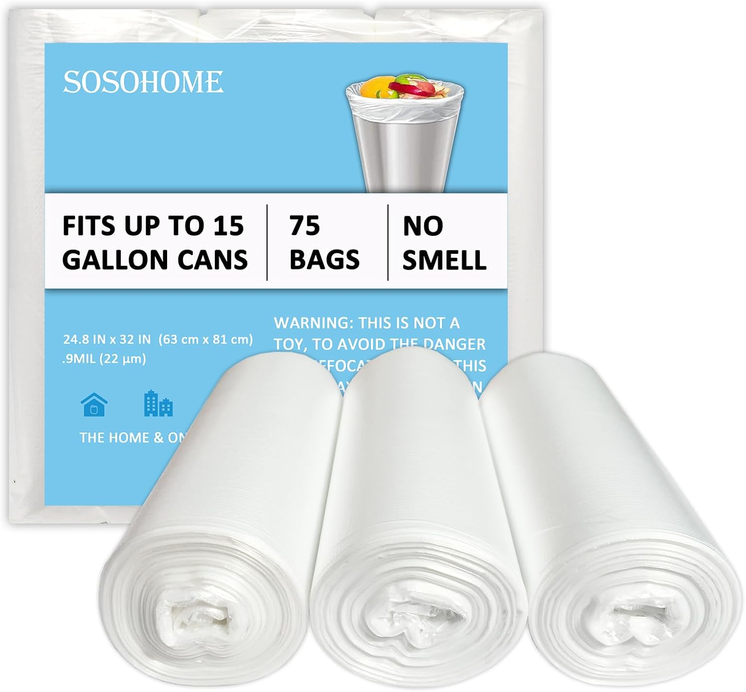 15 Gallon Trash Bags 22 Micron Strong Tall Kitchen Office