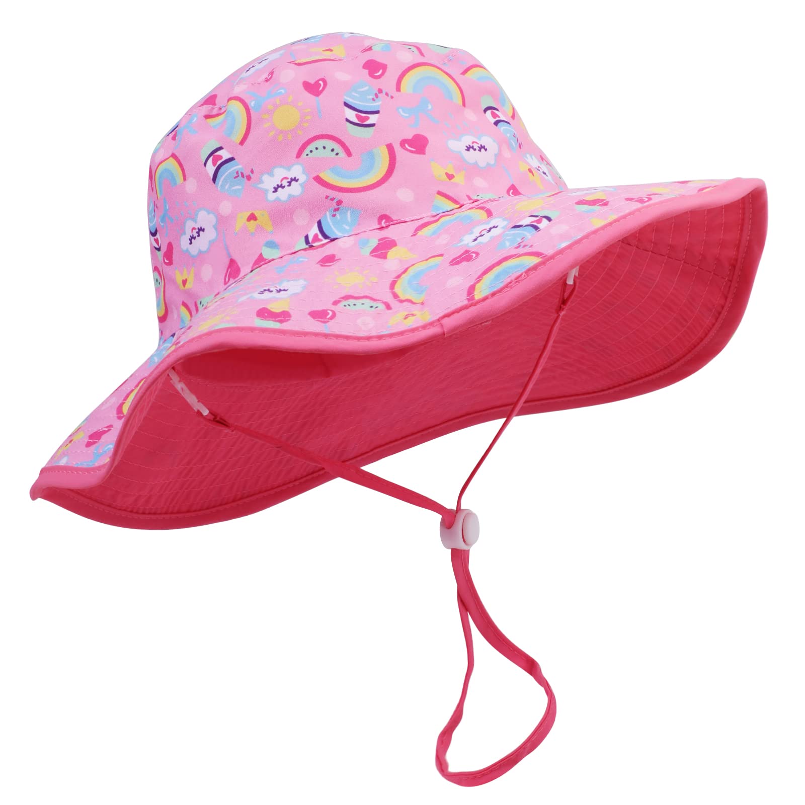 JUPSK Sombrero de Sol de Verano para Niños Pequeños, Sombrero de Sol para Bebé, Sombrero de Pescador para Niños de ala Ancha con Correas Ajustables, Estampado de Arcoíris para Exteriores para Niñas