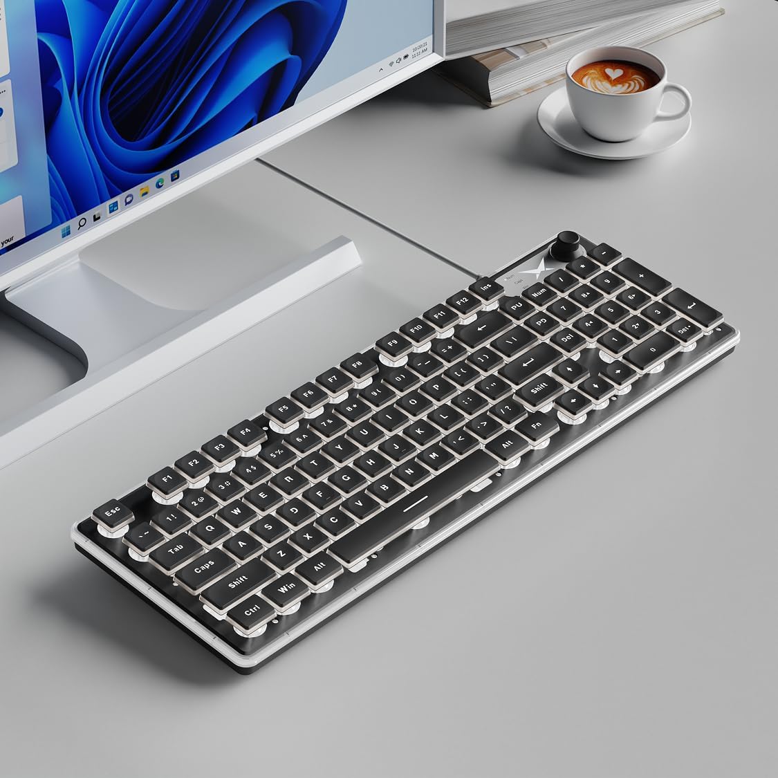 EWEADN F98 Wired Backlit Keyboard, USB Computer Keyboards with Smart Display & Knob, 96% Layout Silent Ergonomic Keyboard with 7-Color, Compatible with Mac, Windows (Black)