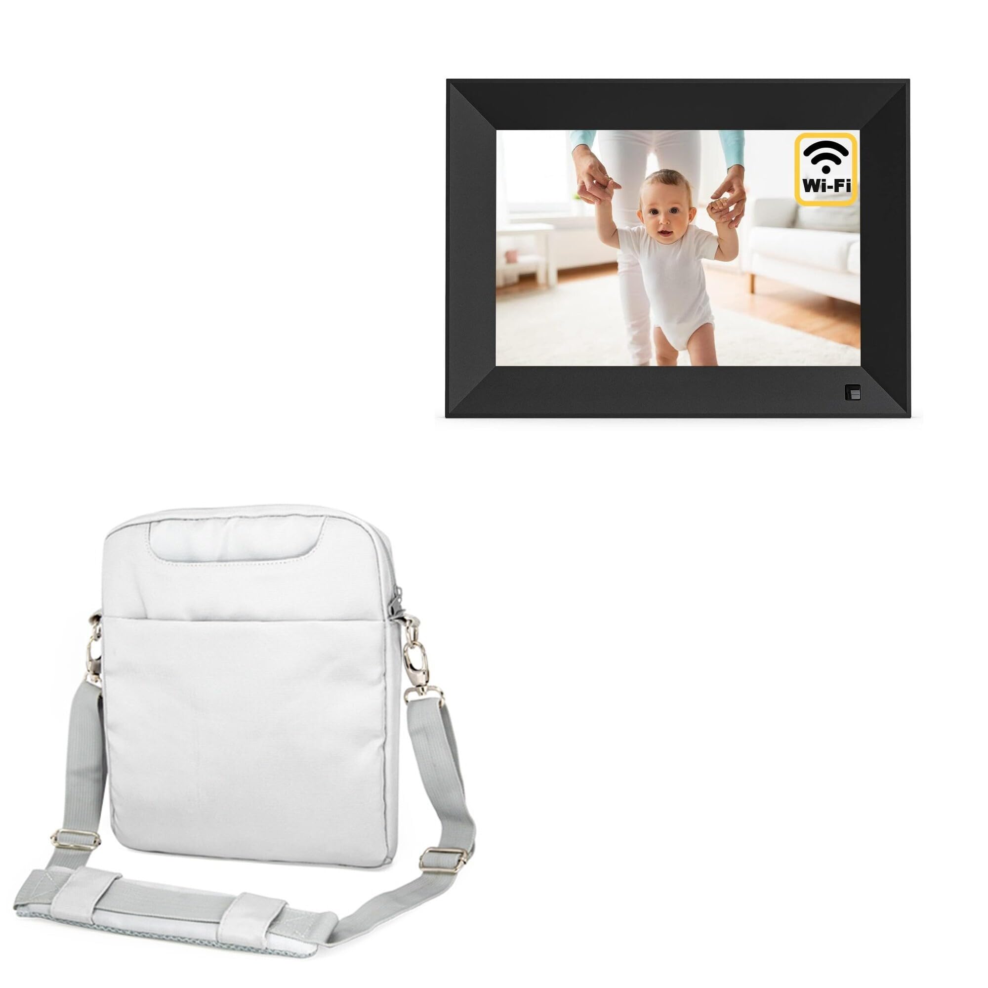 BoxWave Case Compatible with Arktronic 10.1 in Picture Frame Smart WiFi Digital - Encompass Urban Bag, Over Shoulder Messenger Straps Handle Bag Pockets - Cool Grey