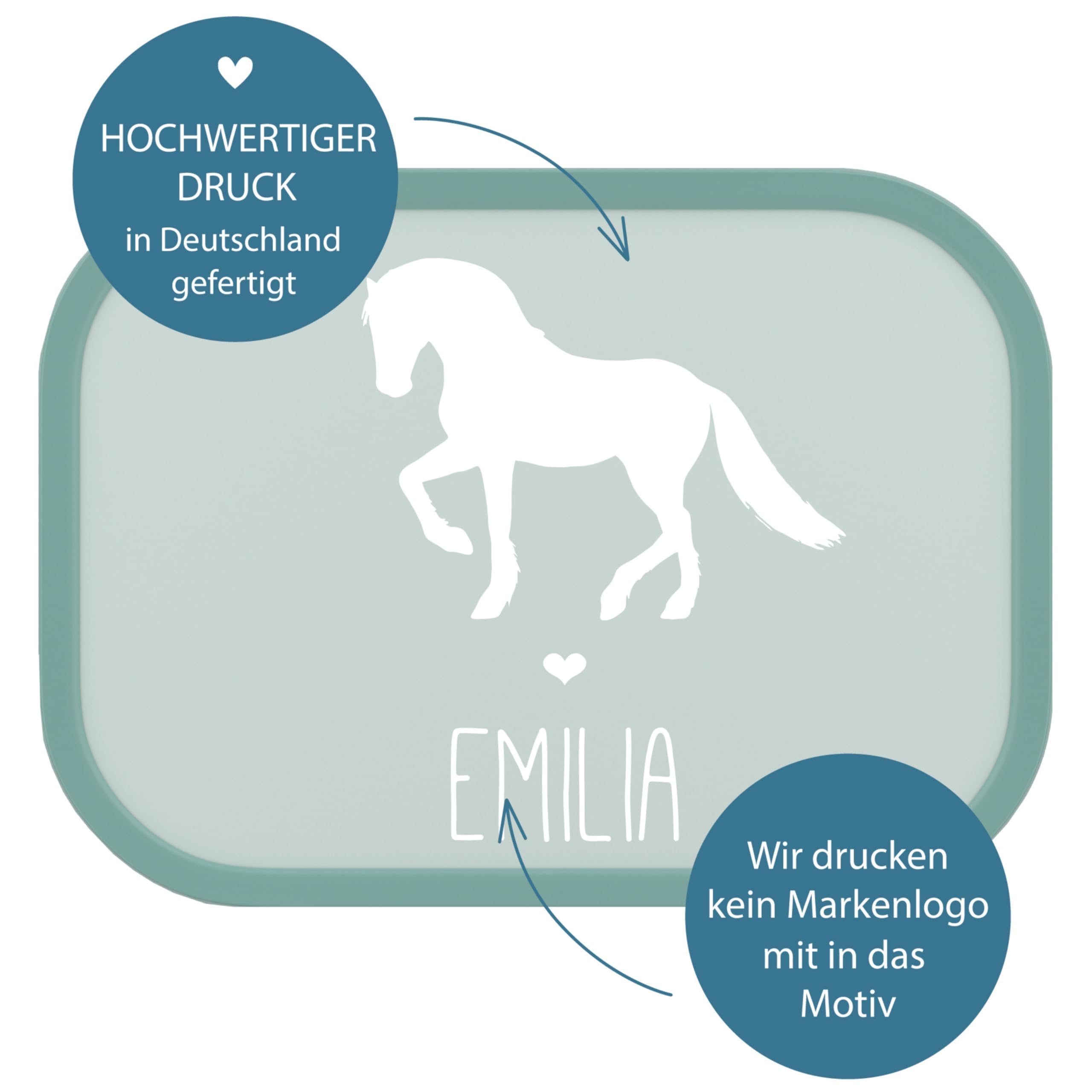 4ou Design Mepal Set Brotdose & Trinkflasche personalisiert mit Namen – Silhouette Pferd – Auslaufsicher, Bento Einsatz rausnehmbar, inkl. Snackgabel – BPA frei – Geschenk für Kinder (Cool Mint)