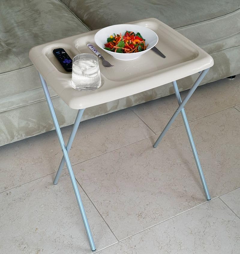 Image of Folding TV Tray Table, Portable, Sturdy, Gray (Set of 2)