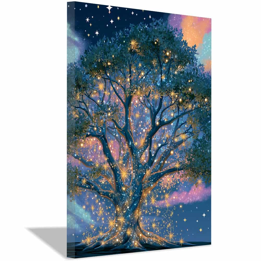 HOQIU Canvas Wall Art Ethereal Blues tree tree poster, landscape wall art, for Living Room Bedroom Bathroom.(Multicolor)-60x80cm Framed