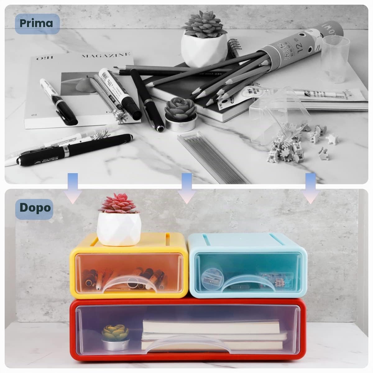 3 cassetti organizer da scrivania, impilabili, con 3 cassetti, organizer per cassetti da ufficio, accessori per organizzazione della scrivania, per casa, scuola, carta (bianco)