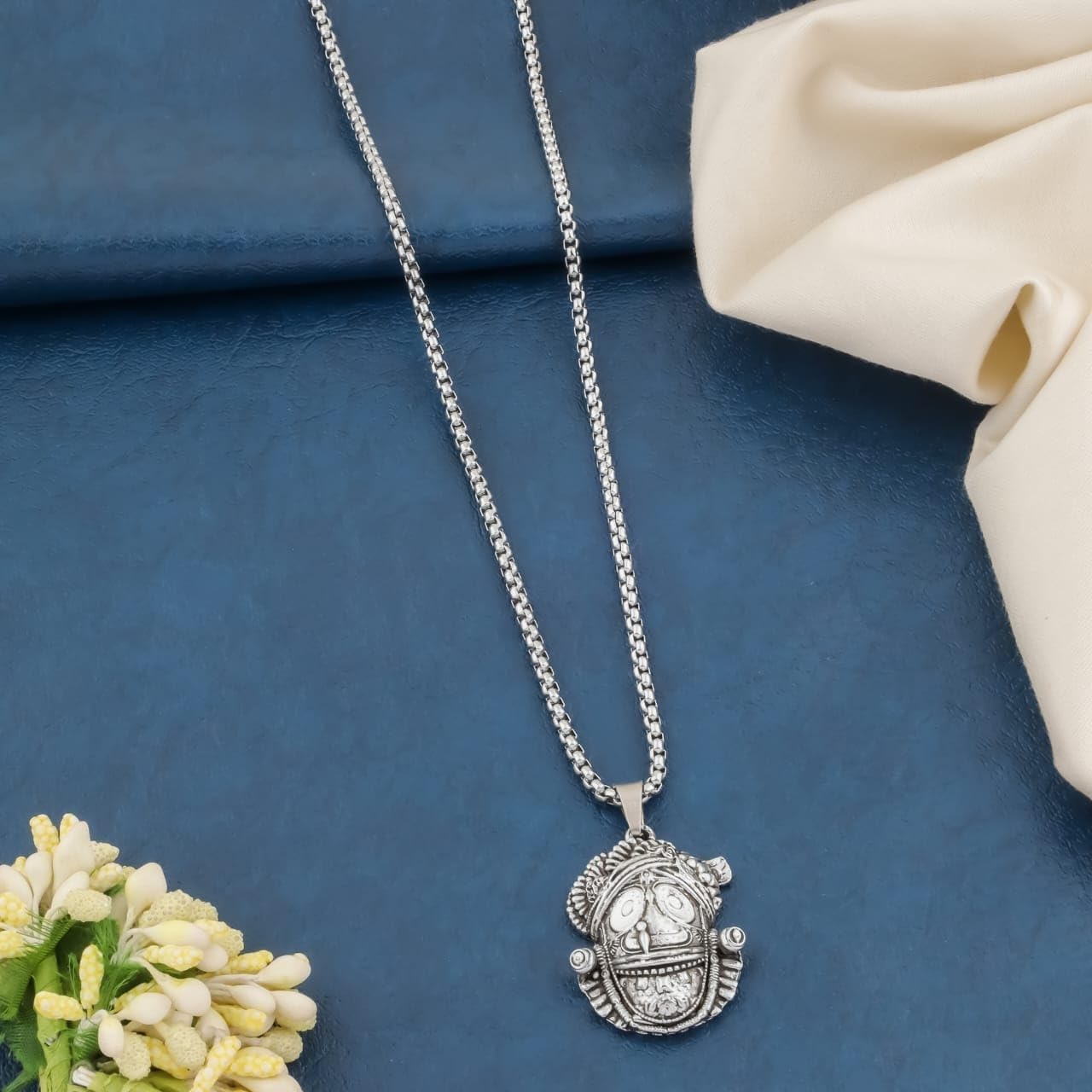 DIVISHA Traditional Silver Oxidised Jagannath Mahaprabhu Pendant Chain for Men & Women | Tribal Temple Jewelry | Lord Jagannath Necklace | Handcrafted Ethnic Fashion Jewellery 1