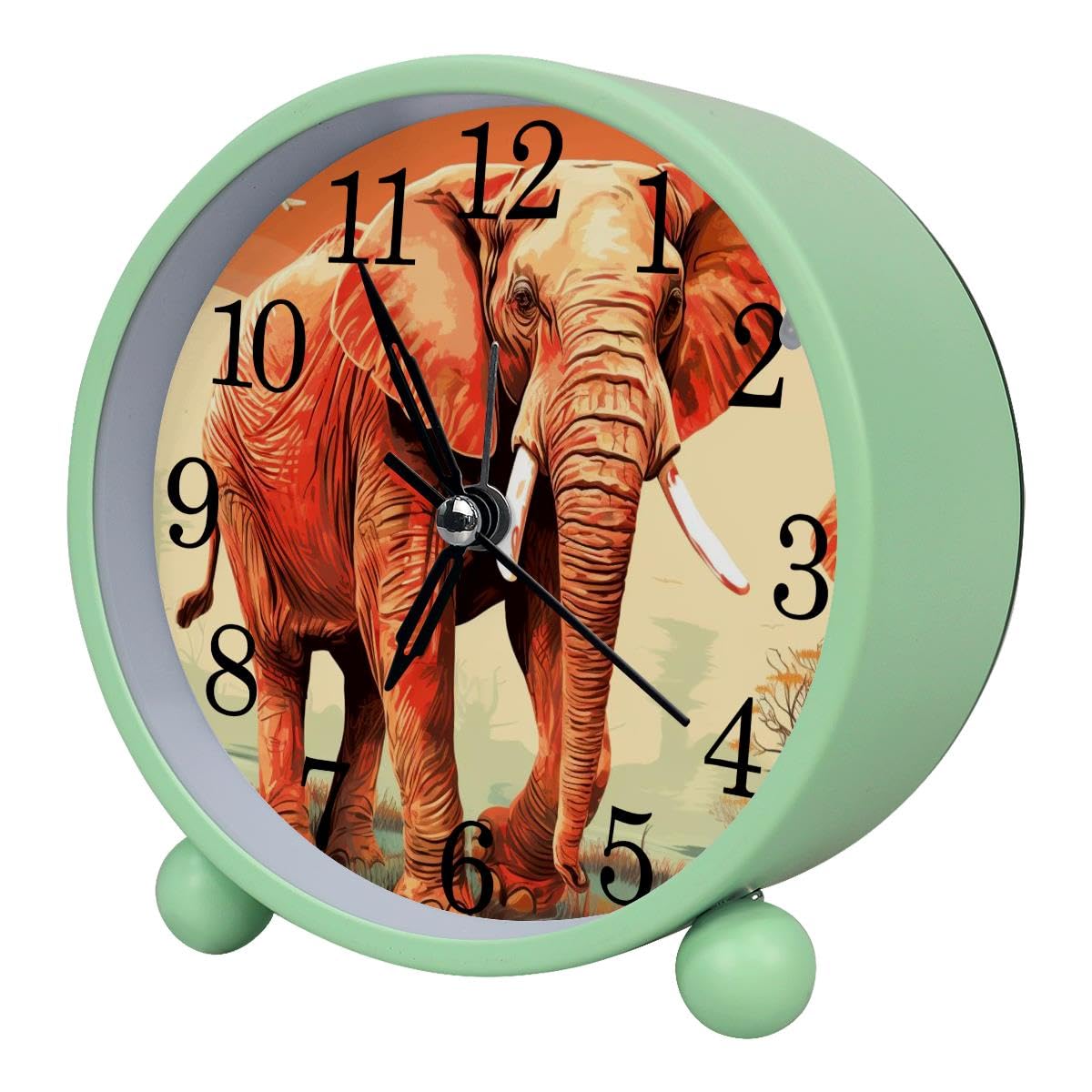 Luoweisi Alarm Clock African Elephant, Silent Non-Ticking with Night Light