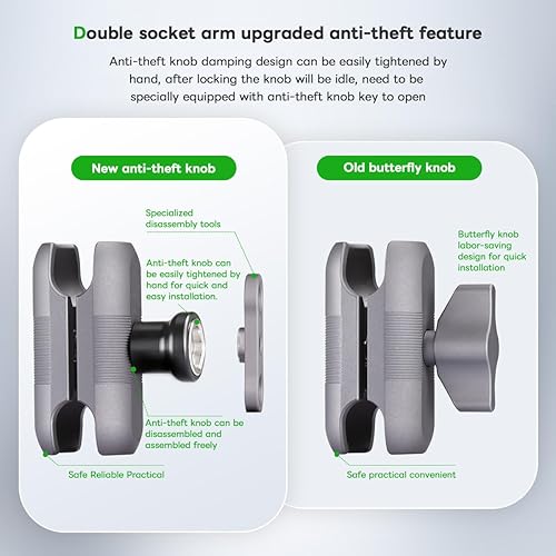 Miniatura 5 de FANAUE Soporte de teléfono para motocicleta con brazo antirrobo de bola de 1 pulgada, soporte para teléfono celular de bicicleta compatible con