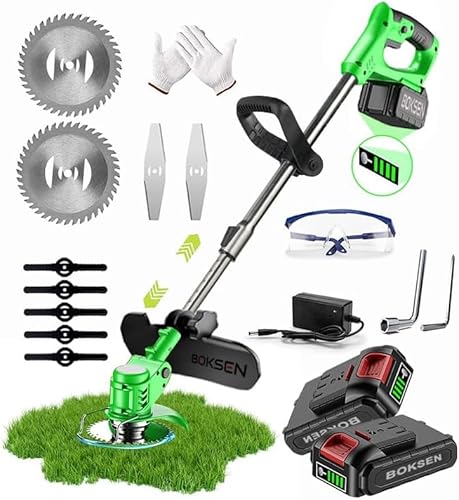 Cordless Strimmer 24V Grass Trimmer Garden Electric 18,000 RPM Heavy Duty Metal Blade lawn Edger Brush Cutter Electric with Battery and Charger Garden Clearing Weeds Flower Trees
