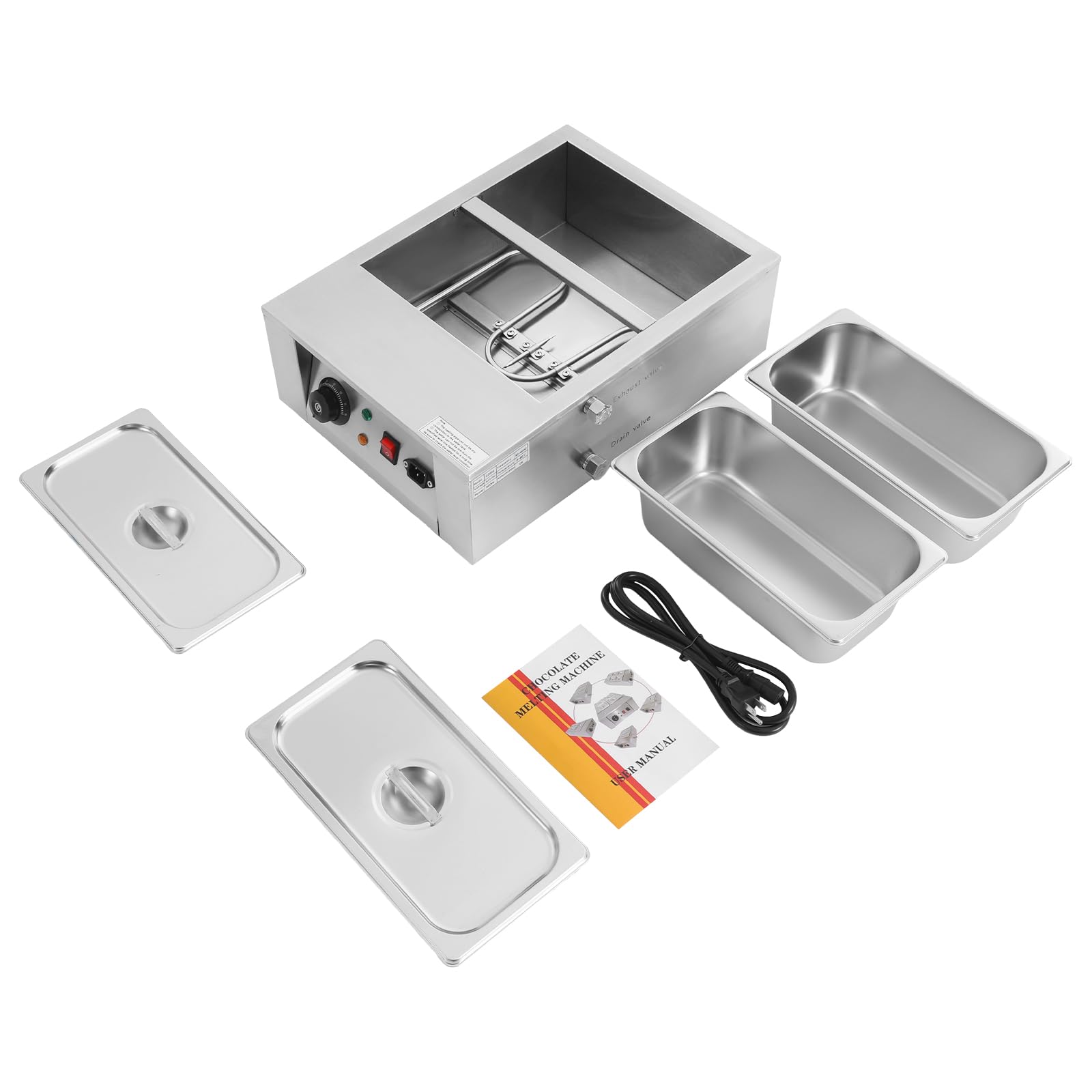 Chocolate Tempering Machine 2 Tanks 600W Electric Chocolate Melter 17.64lbs Chocolate Melting Pot Electric Chocolate Warmer with Temp Control 77-185°F for Melting and Heating Chocolate Milk Cream — view 9